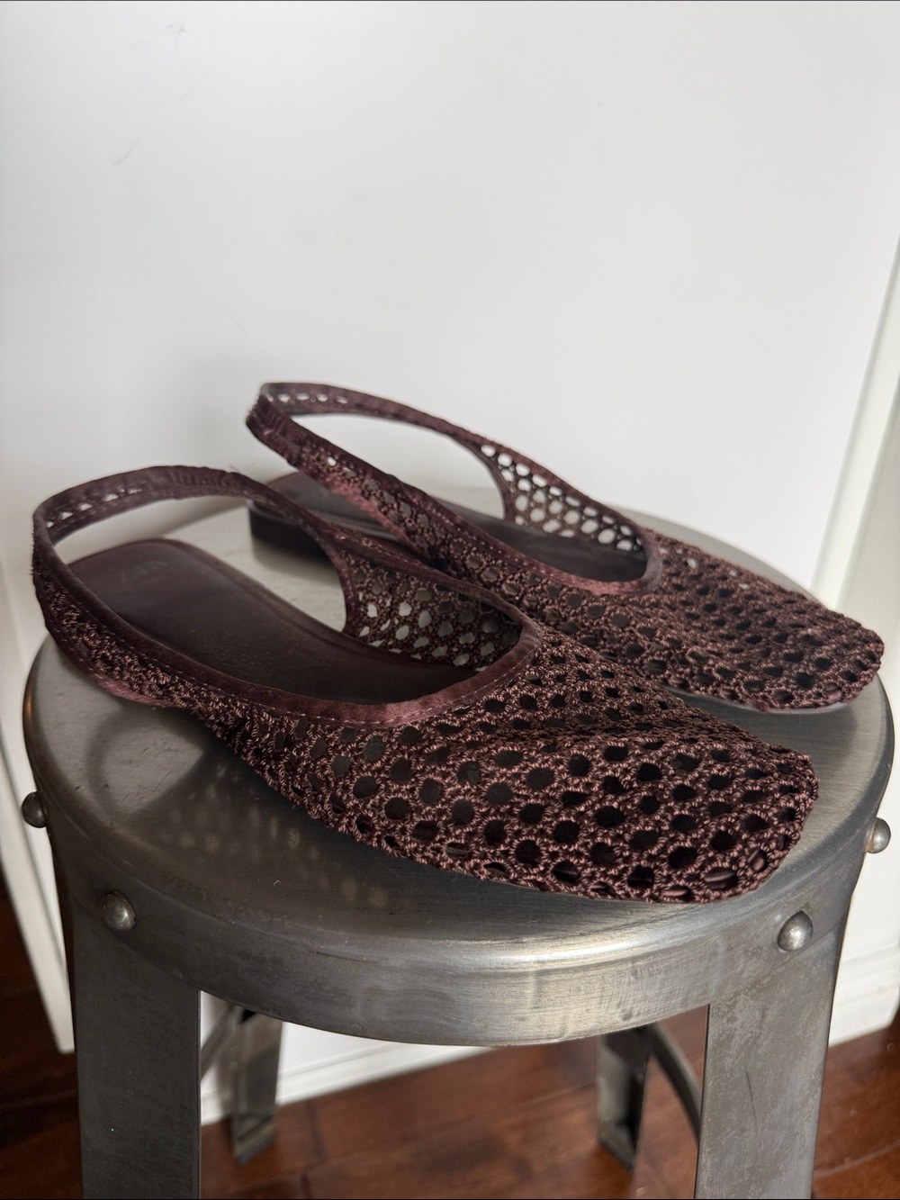 Zara Dark Brown Crochet Slingback Flats